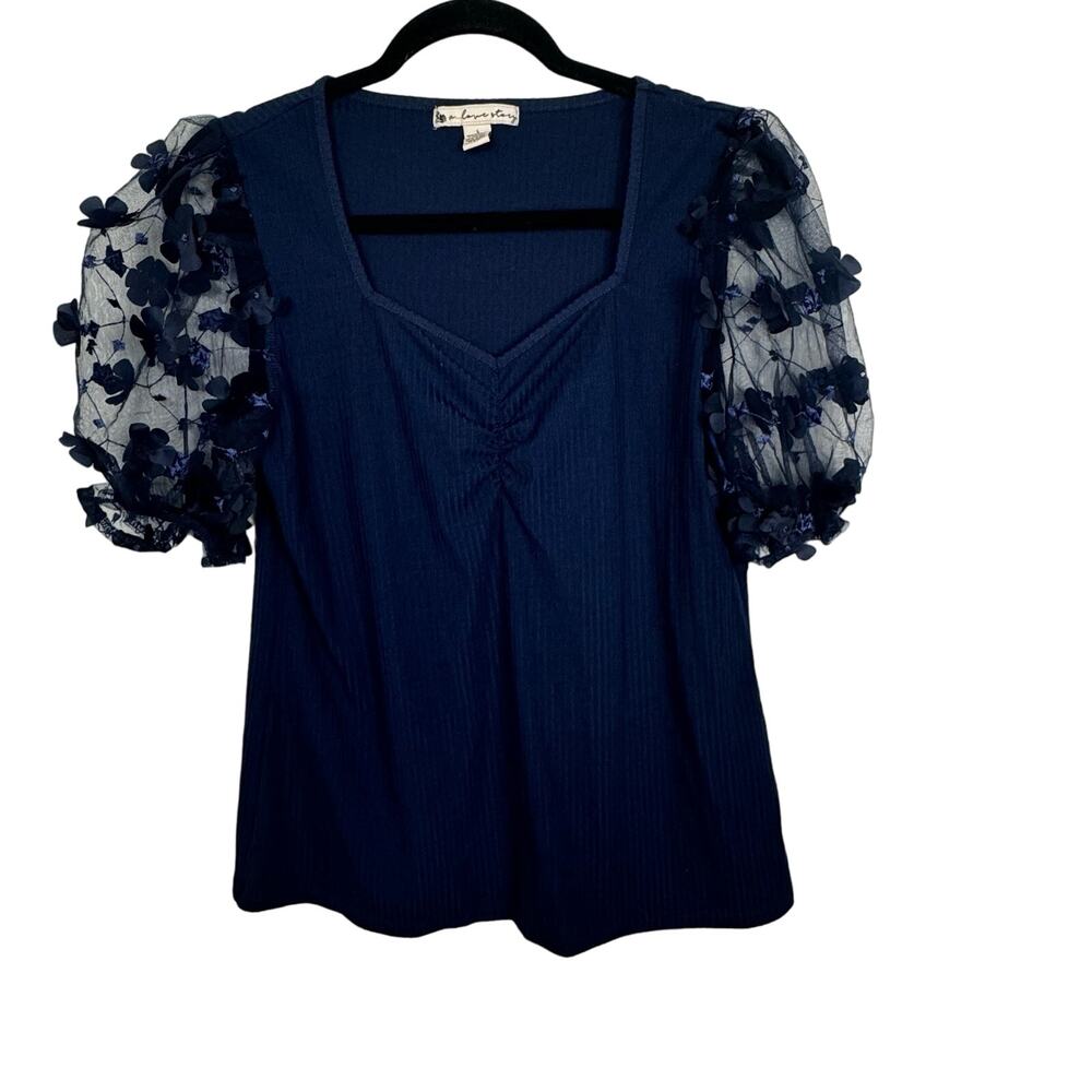A Love Story Puff Mesh Half Sleeve Blouse Top Shirt Y2K Size Large Blue Fairy